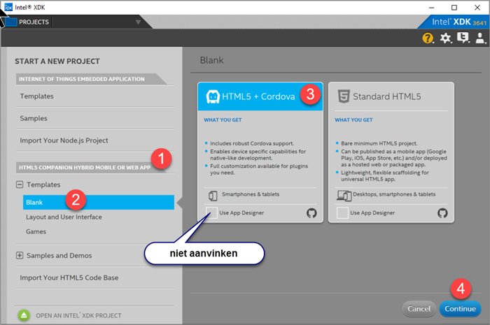 Intel XDK - Start a new project